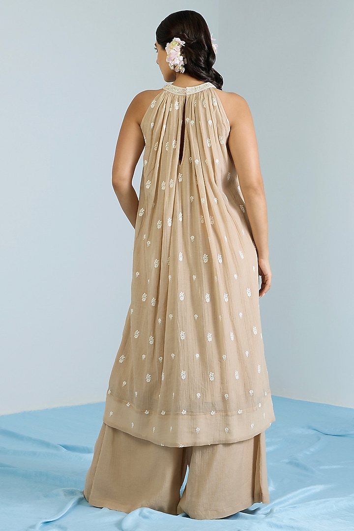Ecru Pure Chanderi Hand Embroidered Party Wear Anarkali Set by Vidhi By A La Mode at Pernia's Pop Up Shop