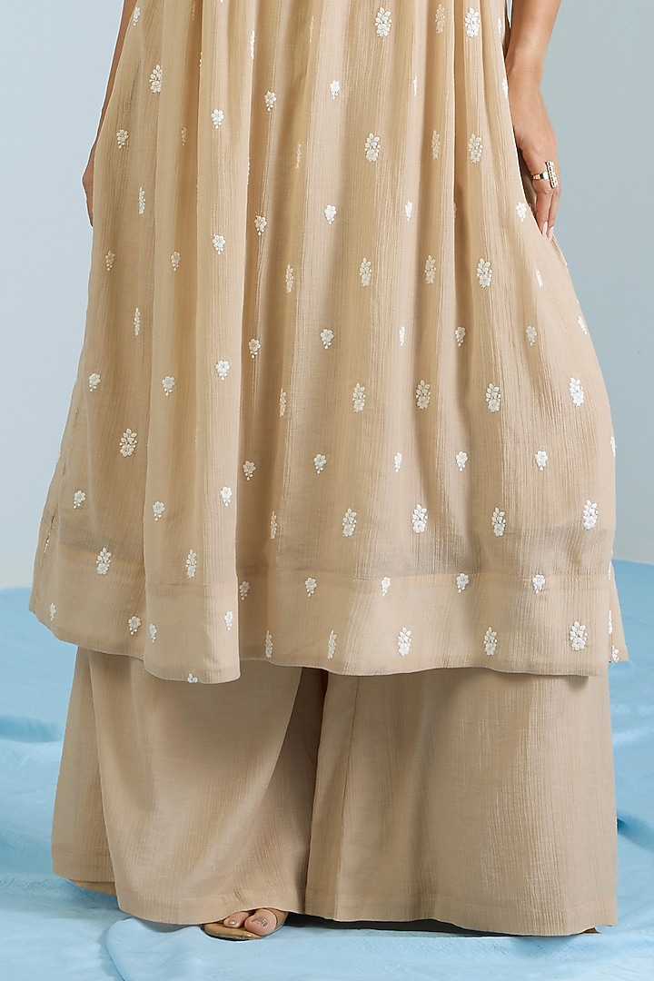Ecru Pure Chanderi Hand Embroidered Party Wear Anarkali Set by Vidhi By A La Mode at Pernia's Pop Up Shop