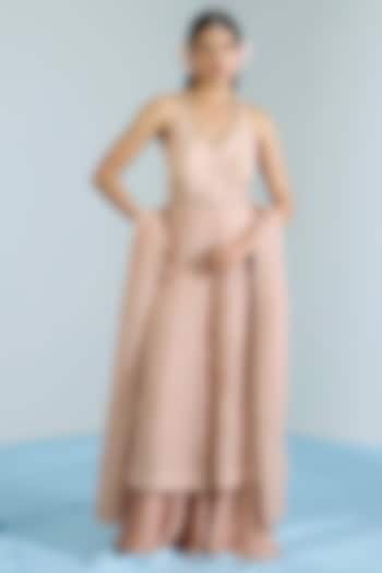 Salmon Pink Pure Chanderi Hand Embroidered Party Wear Anarkali Set by Vidhi By A La Mode at Pernia's Pop Up Shop