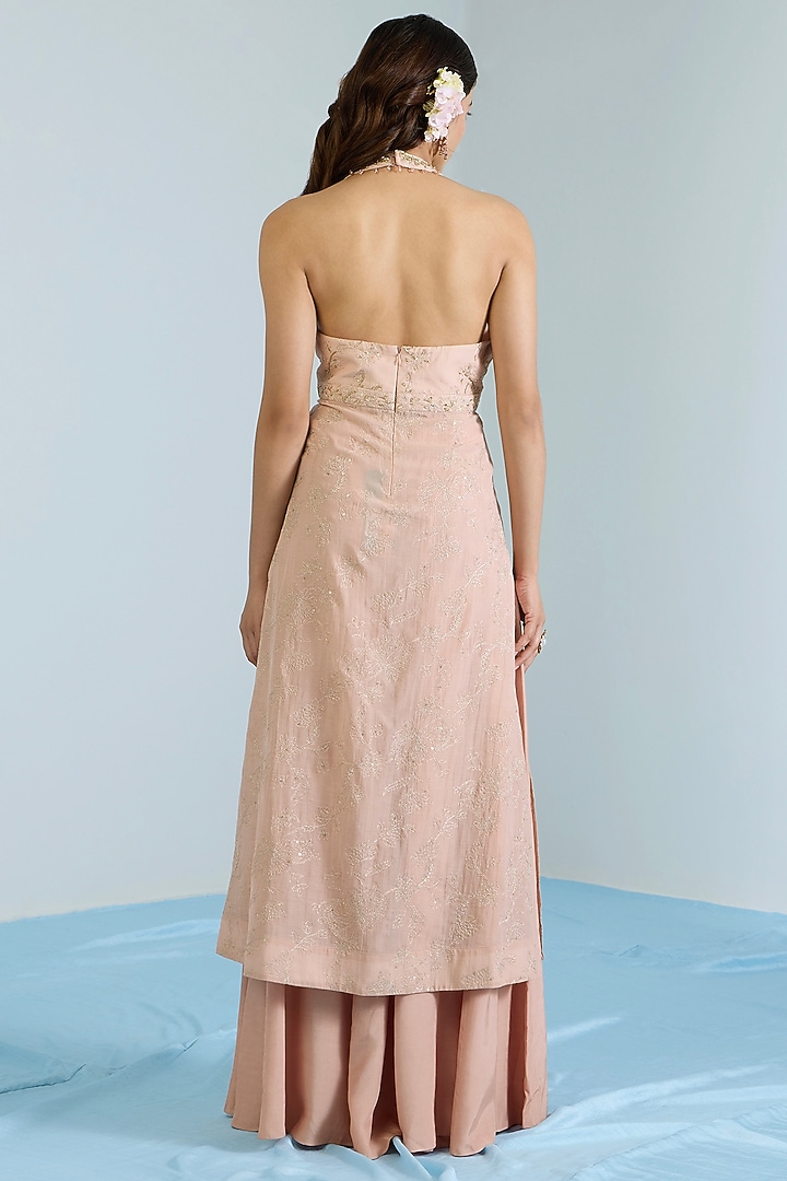 Salmon Pink Pure Chanderi Hand Embroidered Party Wear Anarkali Set by Vidhi By A La Mode at Pernia's Pop Up Shop