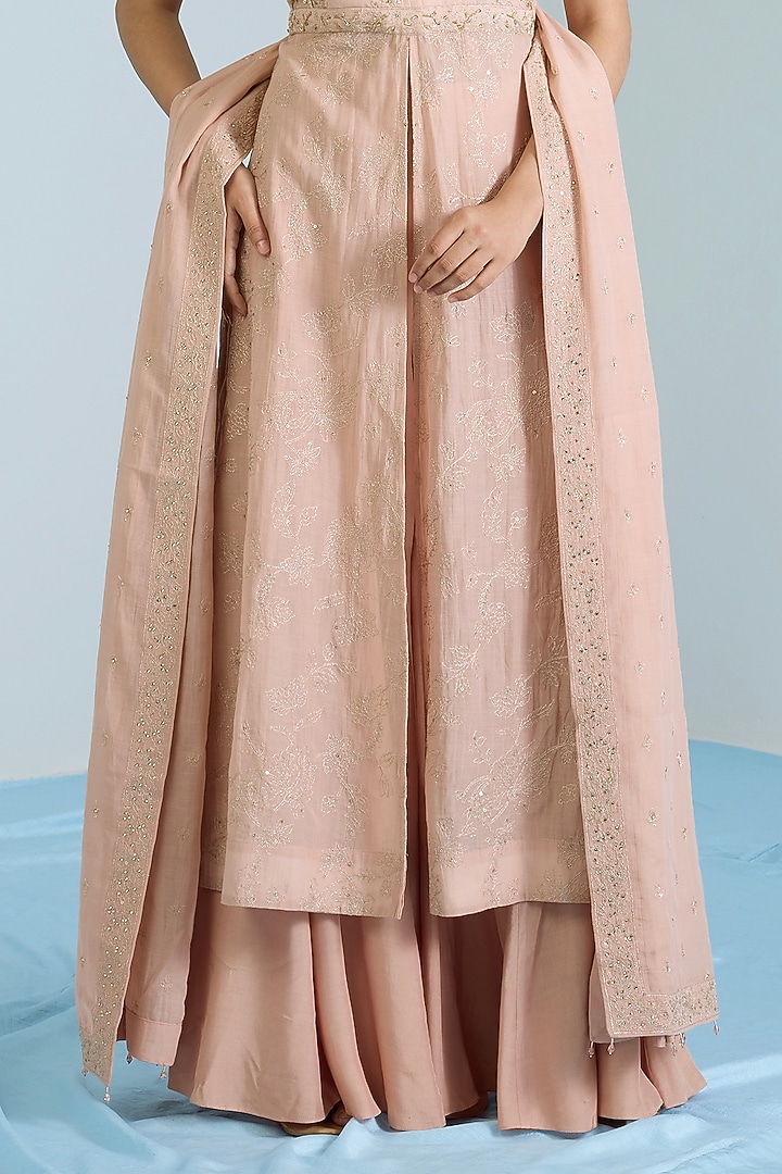 Salmon Pink Pure Chanderi Hand Embroidered Party Wear Anarkali Set by Vidhi By A La Mode at Pernia's Pop Up Shop