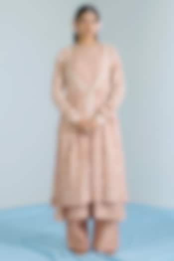 Salmon Pink Pure Chanderi Hand Embroidered Party Wear Anarkali Set by Vidhi By A La Mode at Pernia's Pop Up Shop