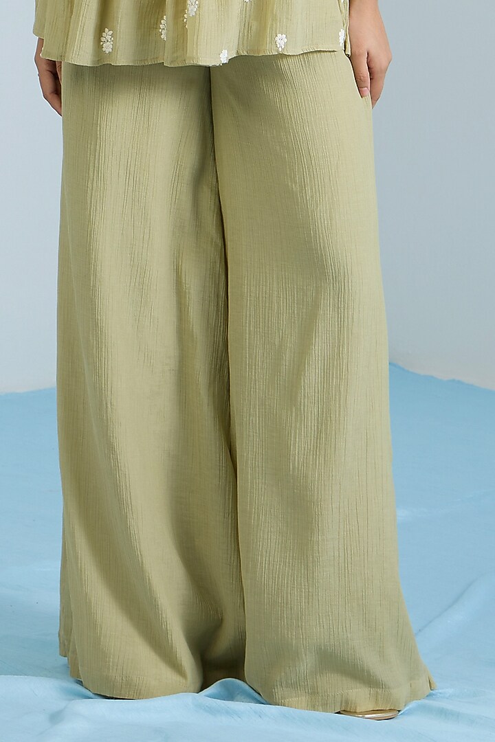 Pistachio Green Pure Chanderi Hand Embroidered Co-Ord Set by Vidhi By A La Mode at Pernia's Pop Up Shop