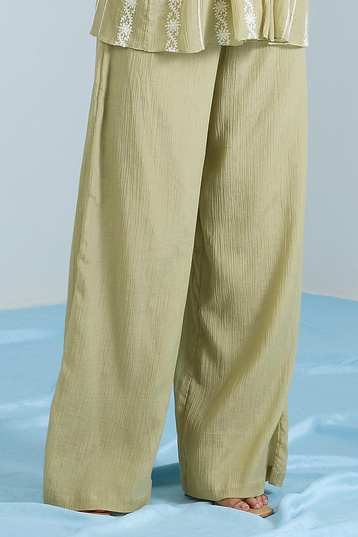 Pistachio Green Pure Chanderi Hand Embroidered Co-Ord Set by Vidhi By A La Mode at Pernia's Pop Up Shop