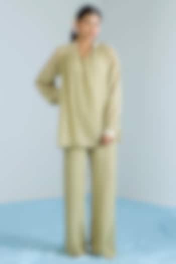 Pistachio Green Pure Chanderi Hand Embroidered Co-Ord Set by Vidhi By A La Mode at Pernia's Pop Up Shop