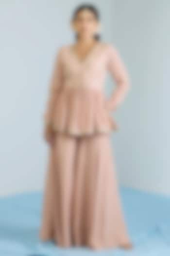 Salmon Pink Pure Chanderi Hand Embroidered Pant Set by Vidhi By A La Mode at Pernia's Pop Up Shop