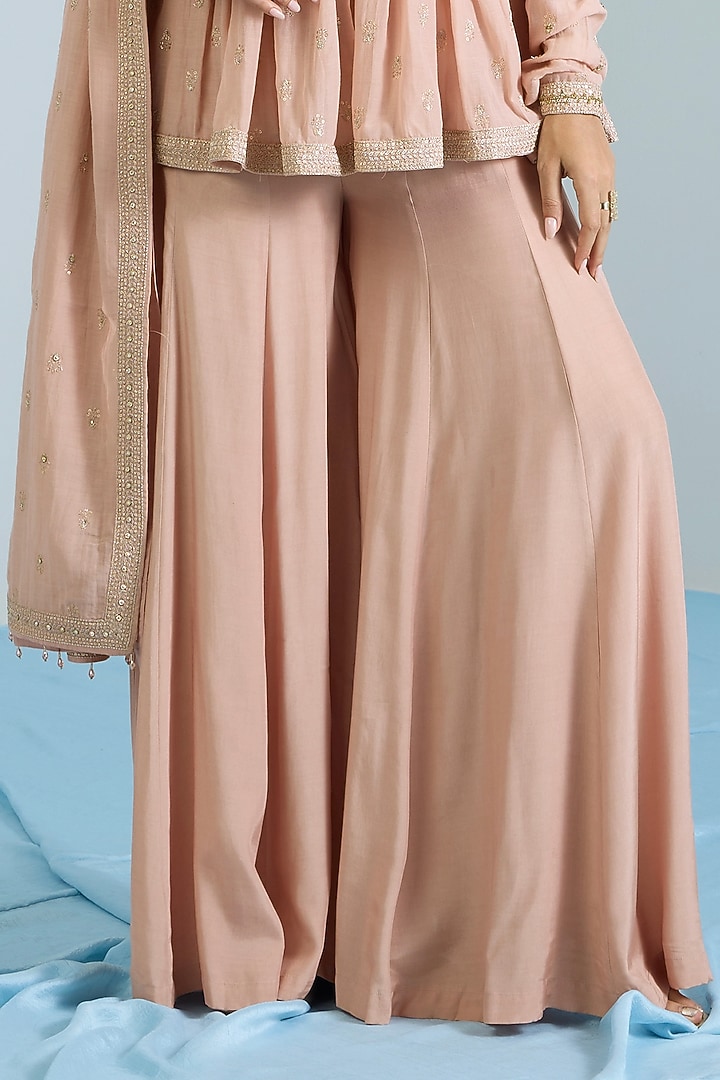 Salmon Pink Pure Chanderi Hand Embroidered Pant Set by Vidhi By A La Mode at Pernia's Pop Up Shop