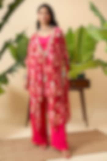 Fuchsia Chinono Floral Printed Kaftan-Style Jacket Set by Vidhi By A La Mode at Pernia's Pop Up Shop