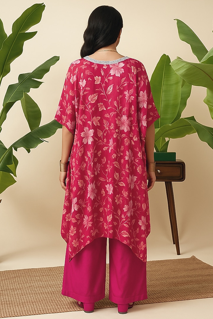 Fuchsia Chinono Floral Printed Kaftan-Style Jacket Set by Vidhi By A La Mode at Pernia's Pop Up Shop