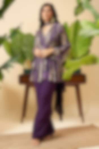 Purple Chinon Wide-Leg Pant Set by Vidhi By A La Mode at Pernia's Pop Up Shop
