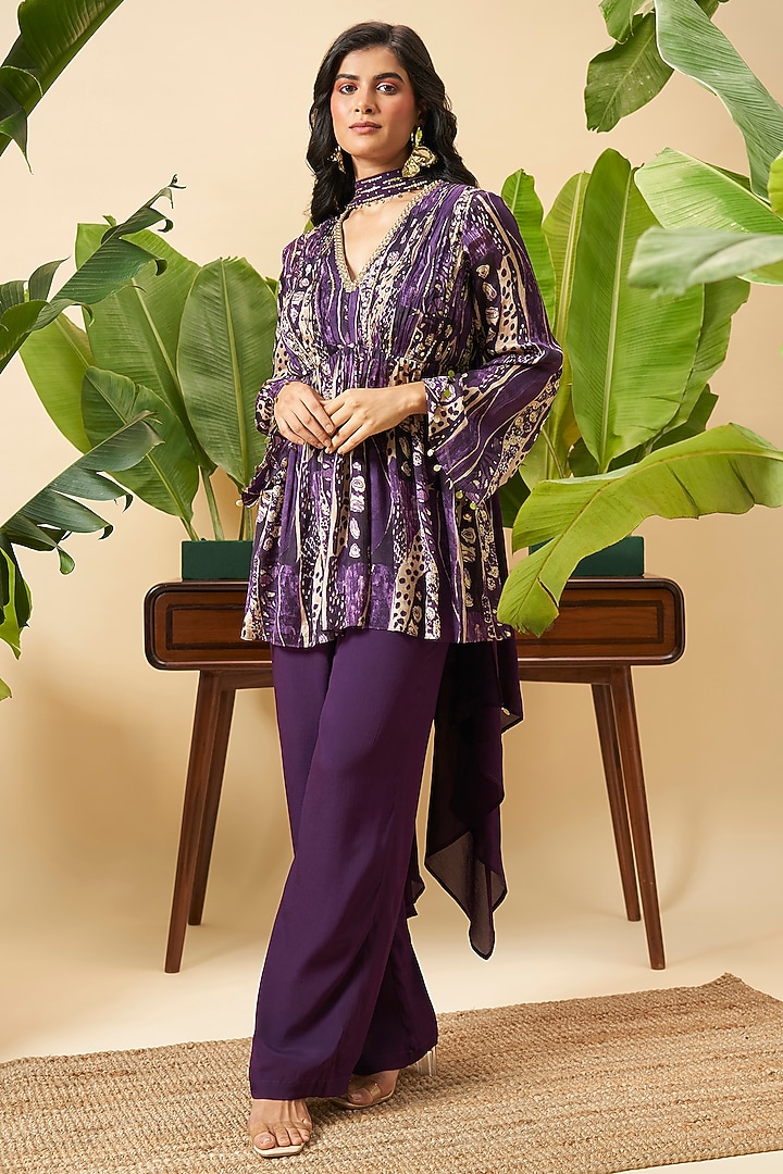 Purple Chinon Wide-Leg Pant Set by Vidhi By A La Mode at Pernia's Pop Up Shop