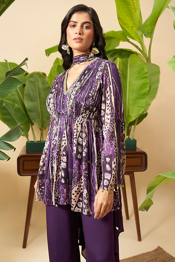 Purple Chinon Wide-Leg Pant Set by Vidhi By A La Mode at Pernia's Pop Up Shop