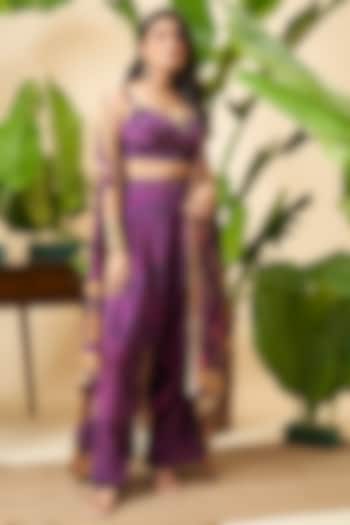 Purple Chinon Printed Cape Set by Vidhi By A La Mode at Pernia's Pop Up Shop