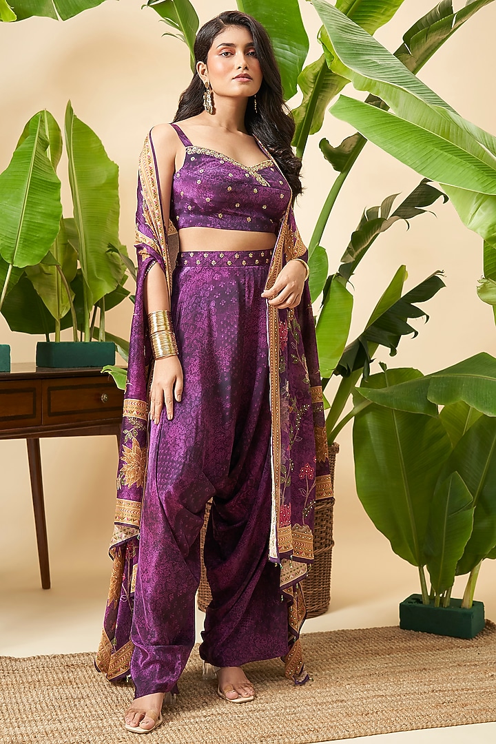 Purple Chinon Printed Cape Set by Vidhi By A La Mode at Pernia's Pop Up Shop