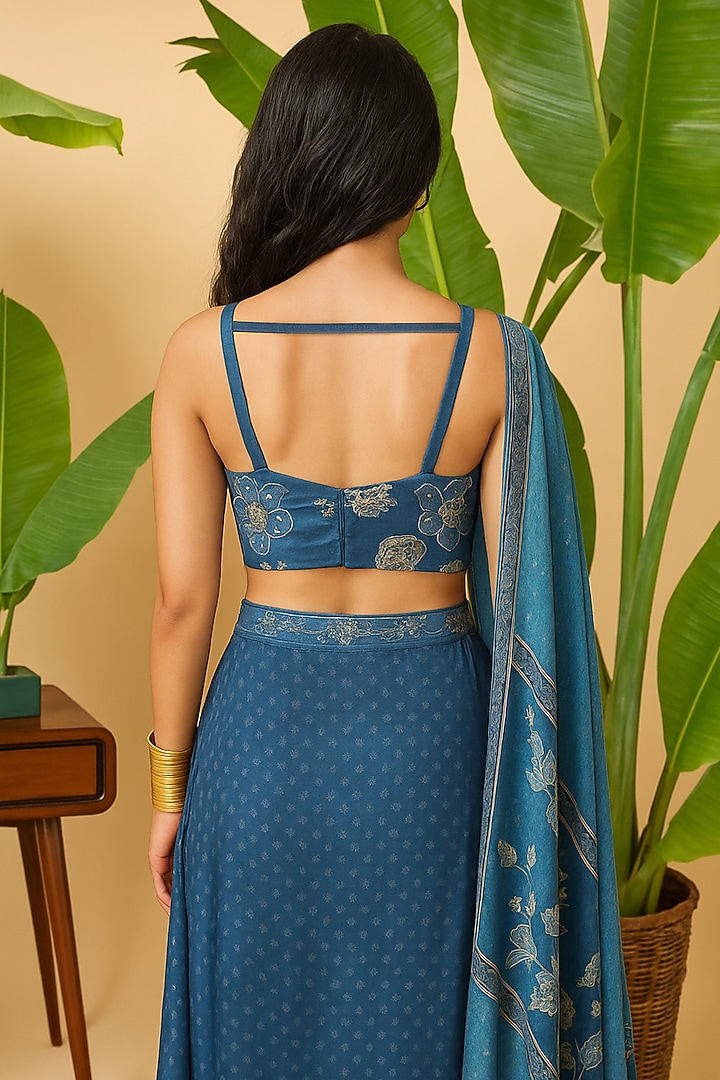 Teal Blue Chinon Digital Printed Cape Set by Vidhi By A La Mode at Pernia's Pop Up Shop