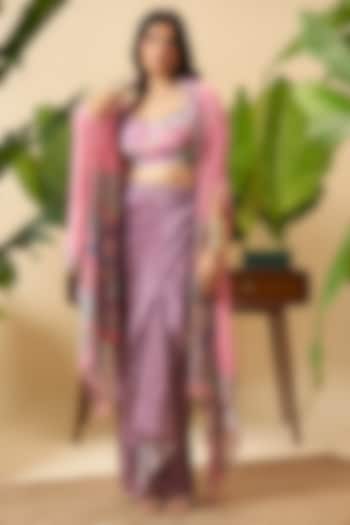 Pink Chinon Digital Printed Cape Set by Vidhi By A La Mode at Pernia's Pop Up Shop