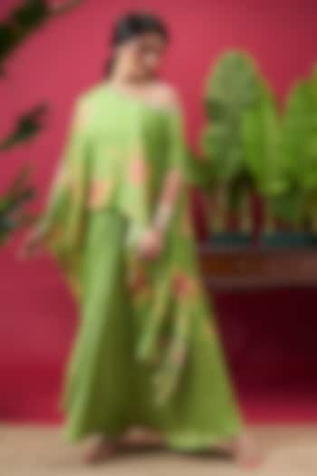 Lime Green Chinon Digital Printed Skirt Set by Vidhi By A La Mode at Pernia's Pop Up Shop