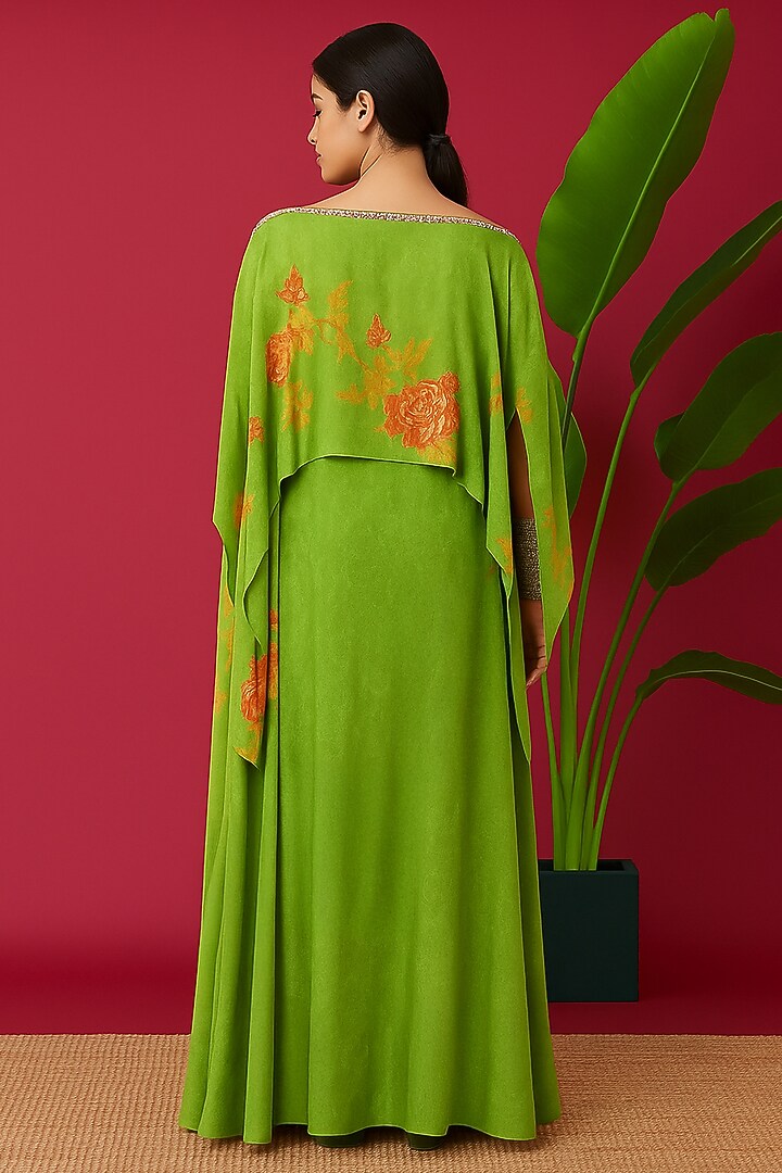 Lime Green Chinon Digital Printed Skirt Set by Vidhi By A La Mode at Pernia's Pop Up Shop