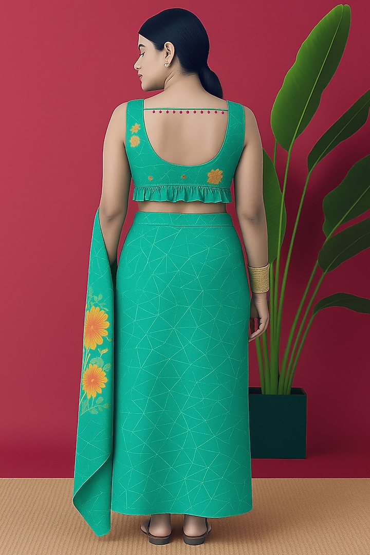 Turquoise Chinon Draped Skirt Set by Vidhi By A La Mode at Pernia's Pop Up Shop