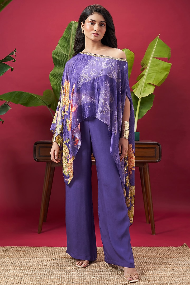 Purple Chinon Floral Printed Co-Ord Set by Vidhi By A La Mode at Pernia's Pop Up Shop