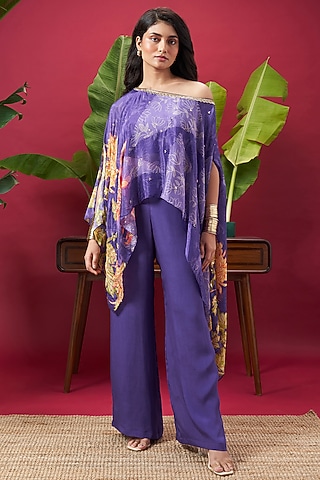 Purple Chinon Floral Printed Co-Ord Set by Vidhi By A La Mode