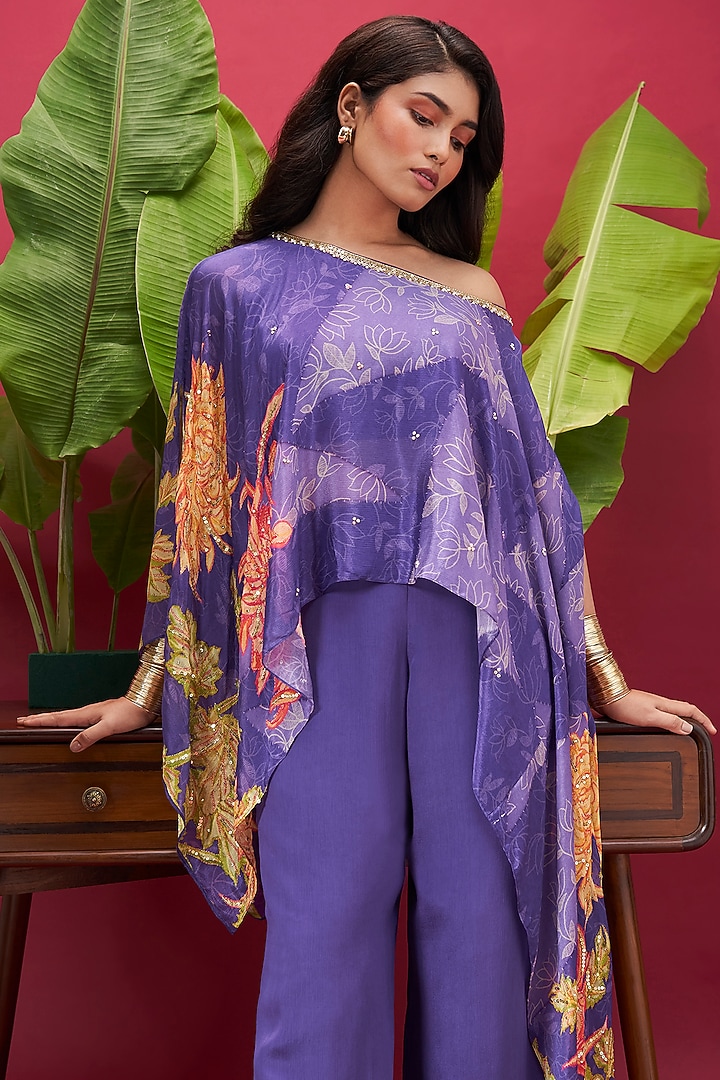 Purple Chinon Floral Printed Co-Ord Set by Vidhi By A La Mode at Pernia's Pop Up Shop