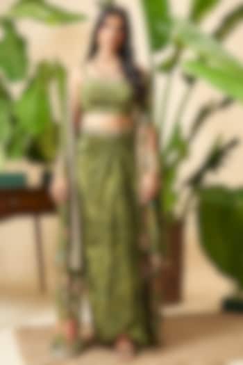 Olive Green Bemberg Crepe Floral Printed Skirt Set by Vidhi By A La Mode at Pernia's Pop Up Shop