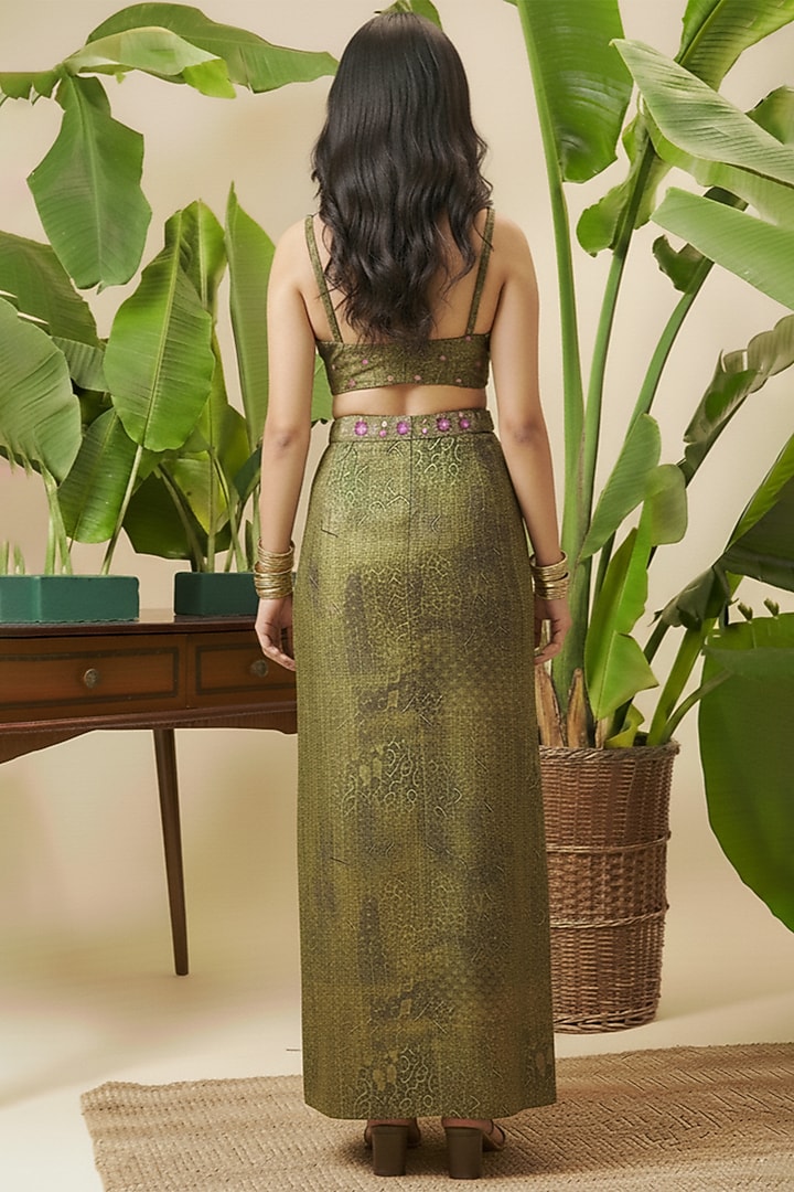 Olive Green Bemberg Crepe Floral Printed Skirt Set by Vidhi By A La Mode at Pernia's Pop Up Shop
