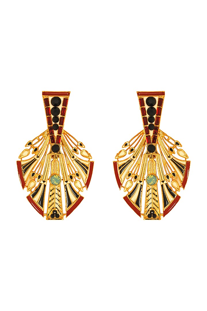 Gold Plated Swarovski Crystals Egyptian Feather Earrings by Valliyan By Nitya Arora at Pernia's Pop Up Shop