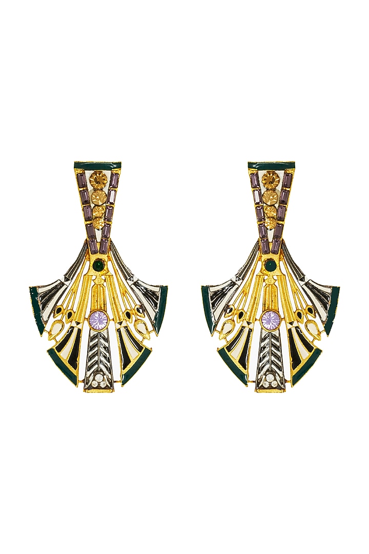 Gold Plated Swarovski Crystals Feather Earrings by Valliyan By Nitya Arora at Pernia's Pop Up Shop