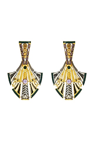 Gold Plated Swarovski Crystals Feather Earrings by Valliyan By Nitya Arora