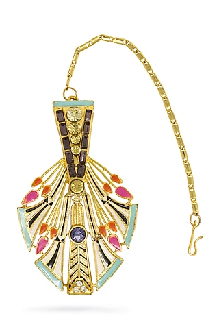 Gold Plated Feather Maang Tikka by Valliyan By Nitya Arora