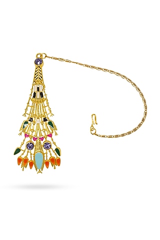 Gold Plated Maang Tikka With Swarovski Crystals by Valliyan By Nitya Arora