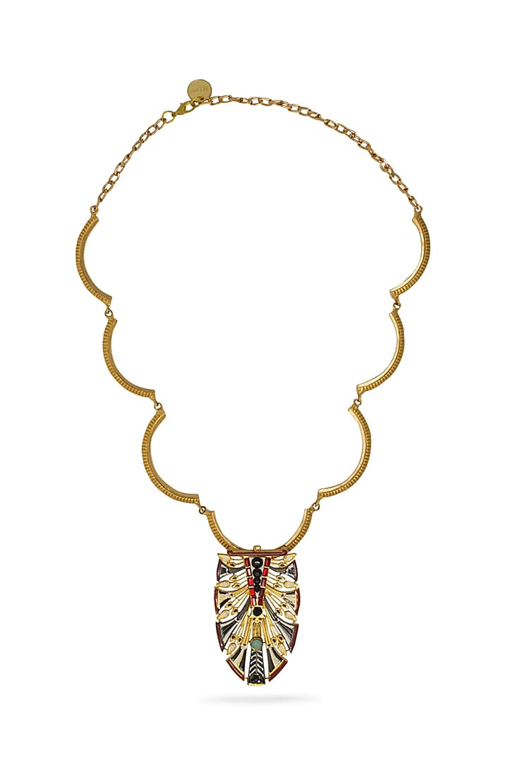 Gold Plated Swarovski Crystals Pendant Necklace by Valliyan By Nitya Arora