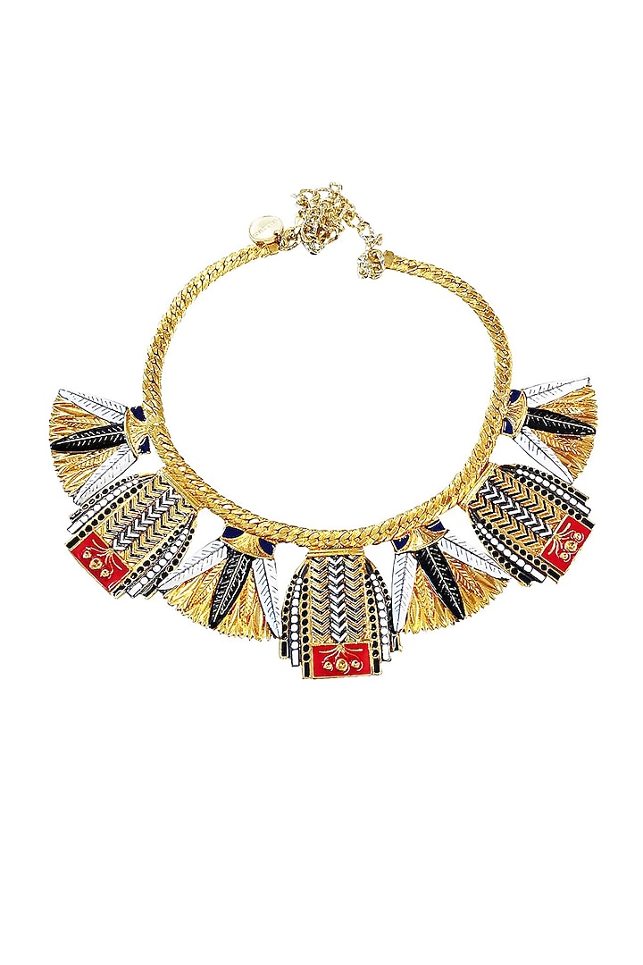 Gold Plated Swarovski Crystals Cleopatra Necklace by Valliyan By Nitya Arora