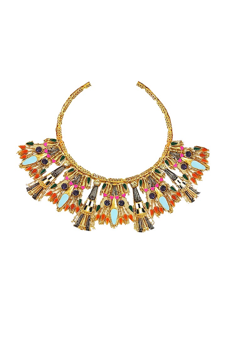 Gold Plated Nefertiti Necklace With Swarovski Crystals by Valliyan By Nitya Arora