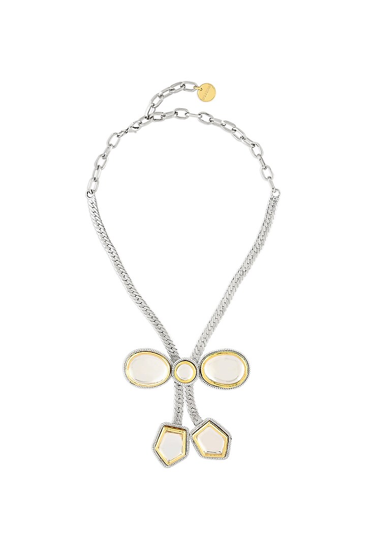 Two Tone Plated Silver Glass Polki Bow Necklace by Valliyan By Nitya Arora at Pernia's Pop Up Shop