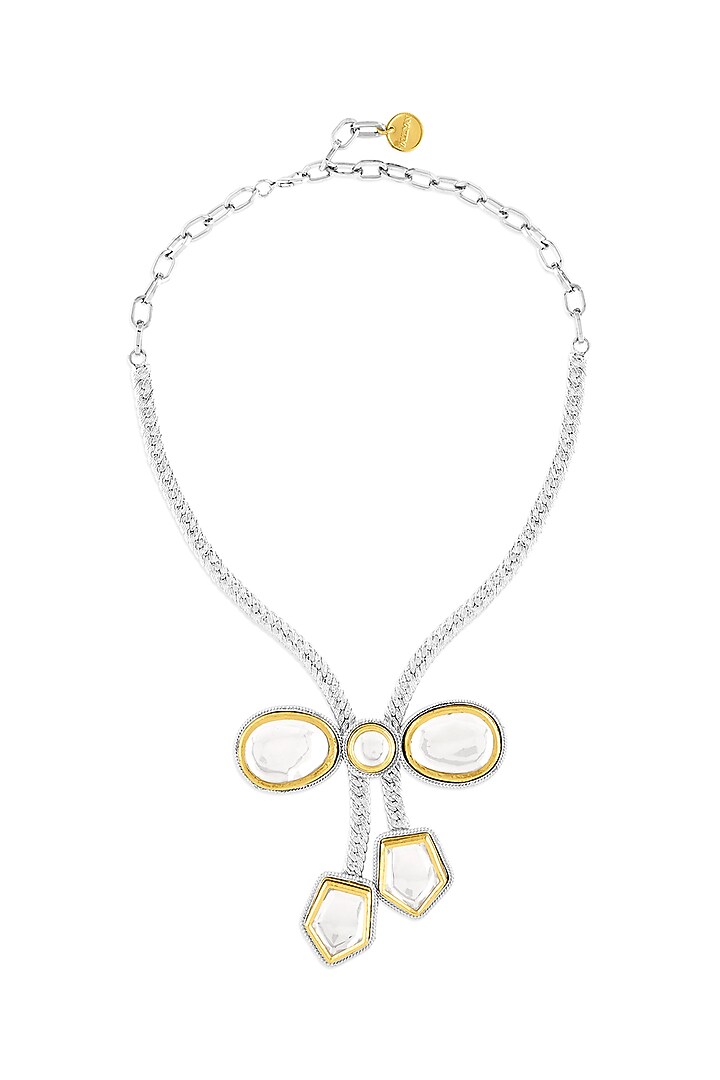 Two Tone Plated Silver Glass Polki Bow Necklace by Valliyan By Nitya Arora at Pernia's Pop Up Shop