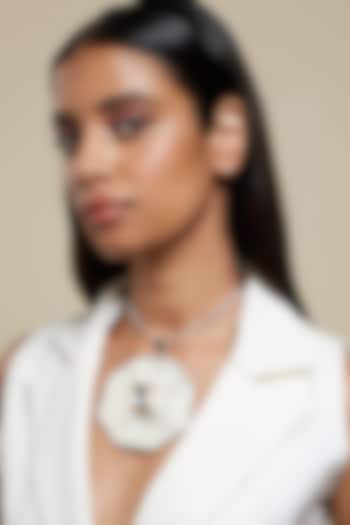 Two Tone Plated Glass Polki Medallion Necklace by Valliyan By Nitya Arora