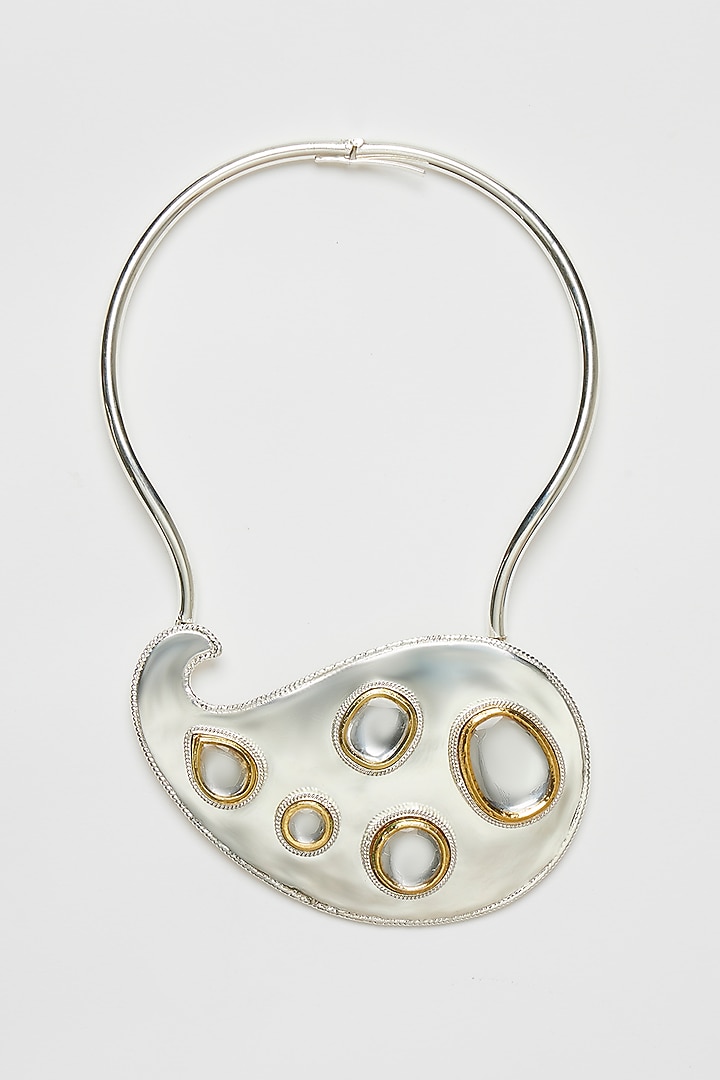 Two Tone Plated Glass Polki Paisley Necklace by Valliyan By Nitya Arora at Pernia's Pop Up Shop