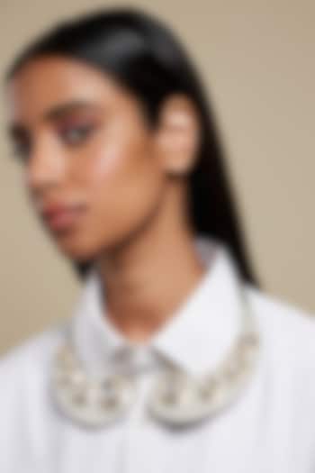 Two Tone Plated Glass Polki Collar Necklace by Valliyan By Nitya Arora