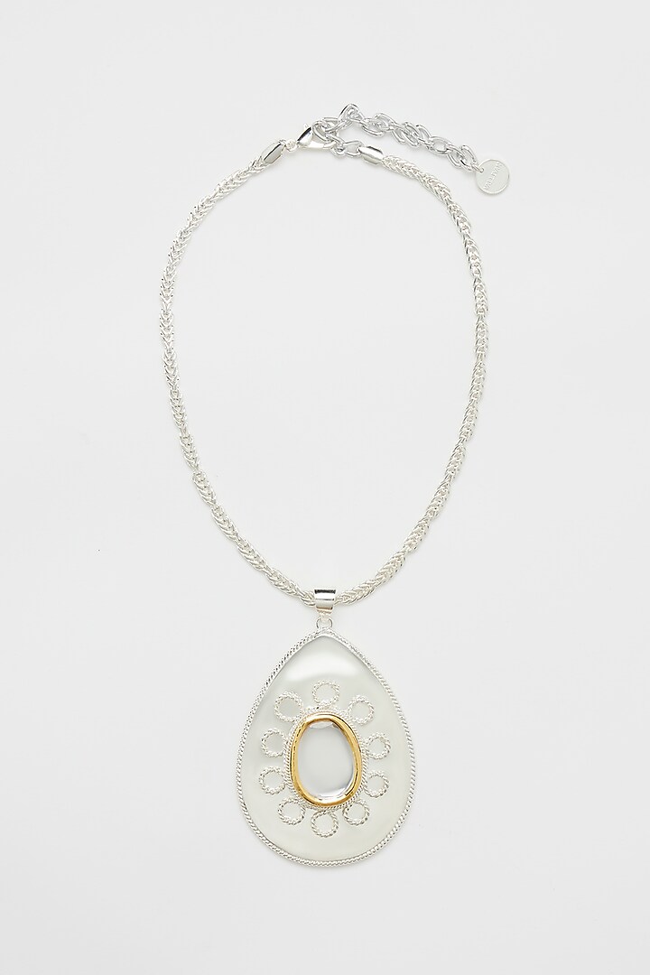 Two Tone Plated Glass Polki Egg Medallion Necklace by Valliyan By Nitya Arora at Pernia's Pop Up Shop