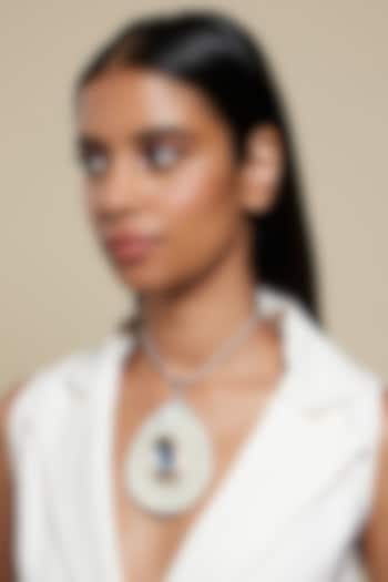 Two Tone Plated Glass Polki Egg Medallion Necklace by Valliyan By Nitya Arora