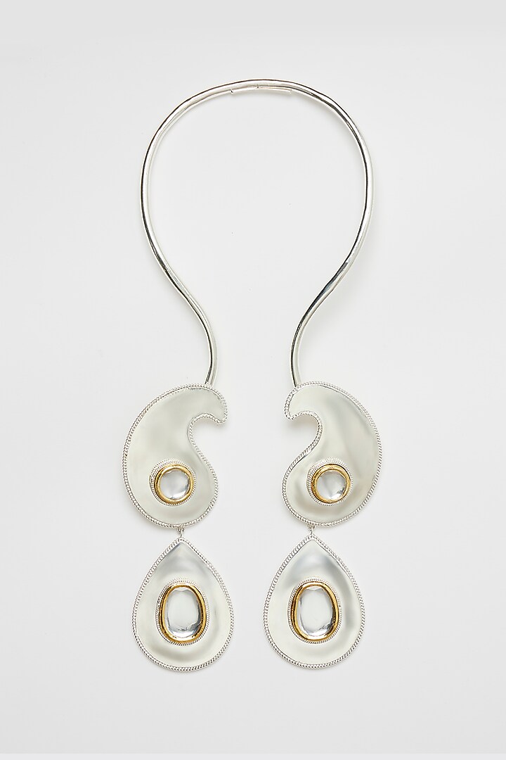 Two Tone Plated Glass Polki Paisley Reverse Necklace by Valliyan By Nitya Arora at Pernia's Pop Up Shop