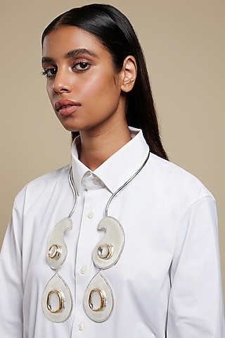 Two Tone Plated Glass Polki Paisley Reverse Necklace by Valliyan By Nitya Arora