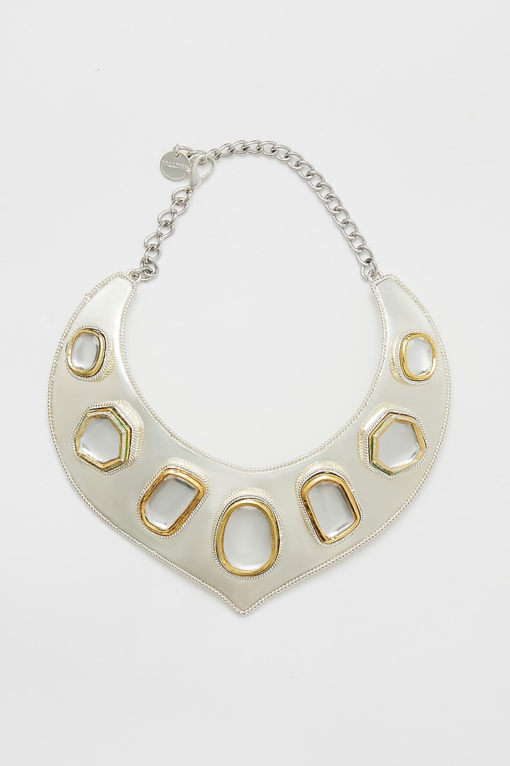 Two Tone Plated Glass Polki Taj Necklace by Valliyan By Nitya Arora at Pernia's Pop Up Shop