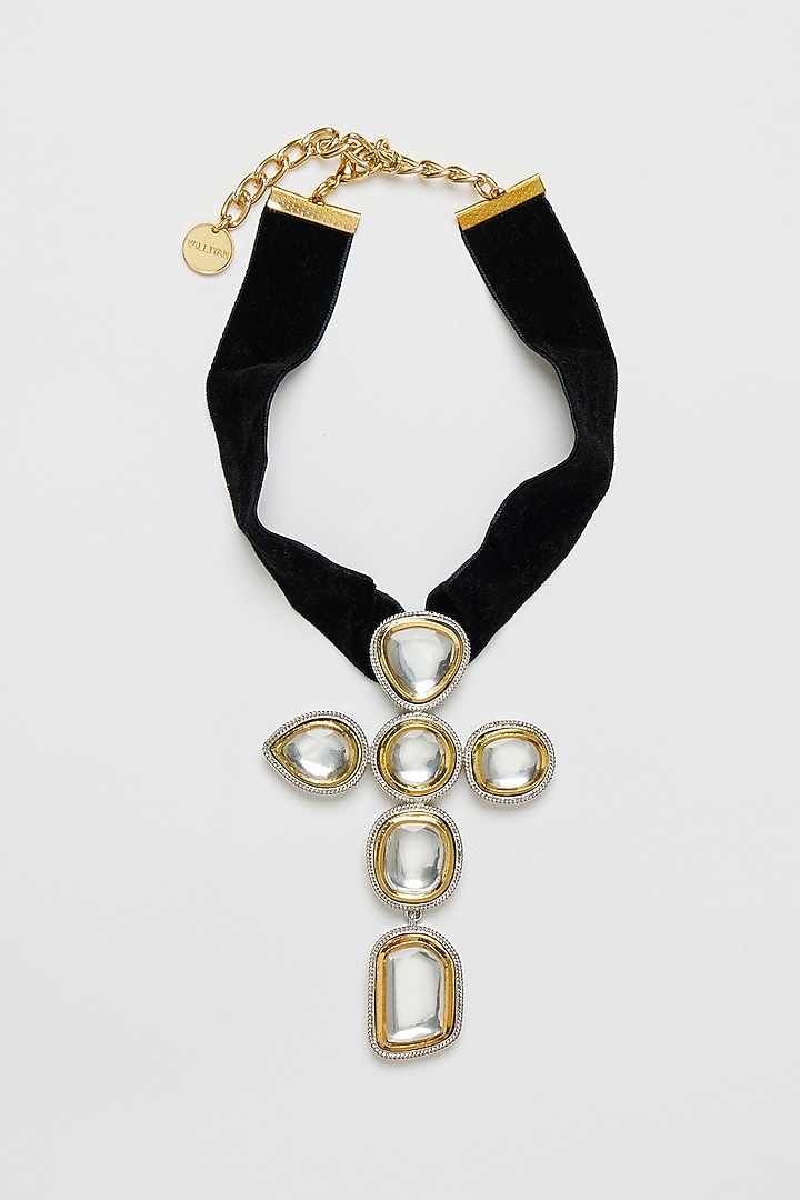 Two Tone Plated Glass Polki Cross Choker Necklace by Valliyan By Nitya Arora at Pernia's Pop Up Shop