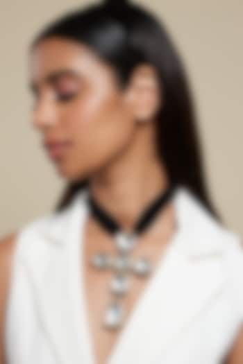 Two Tone Plated Glass Polki Cross Choker Necklace by Valliyan By Nitya Arora at Pernia's Pop Up Shop