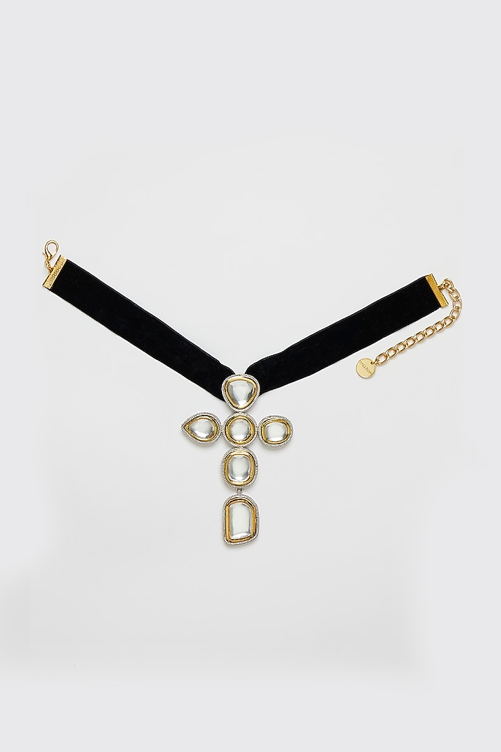 Two Tone Plated Glass Polki Cross Choker Necklace by Valliyan By Nitya Arora at Pernia's Pop Up Shop