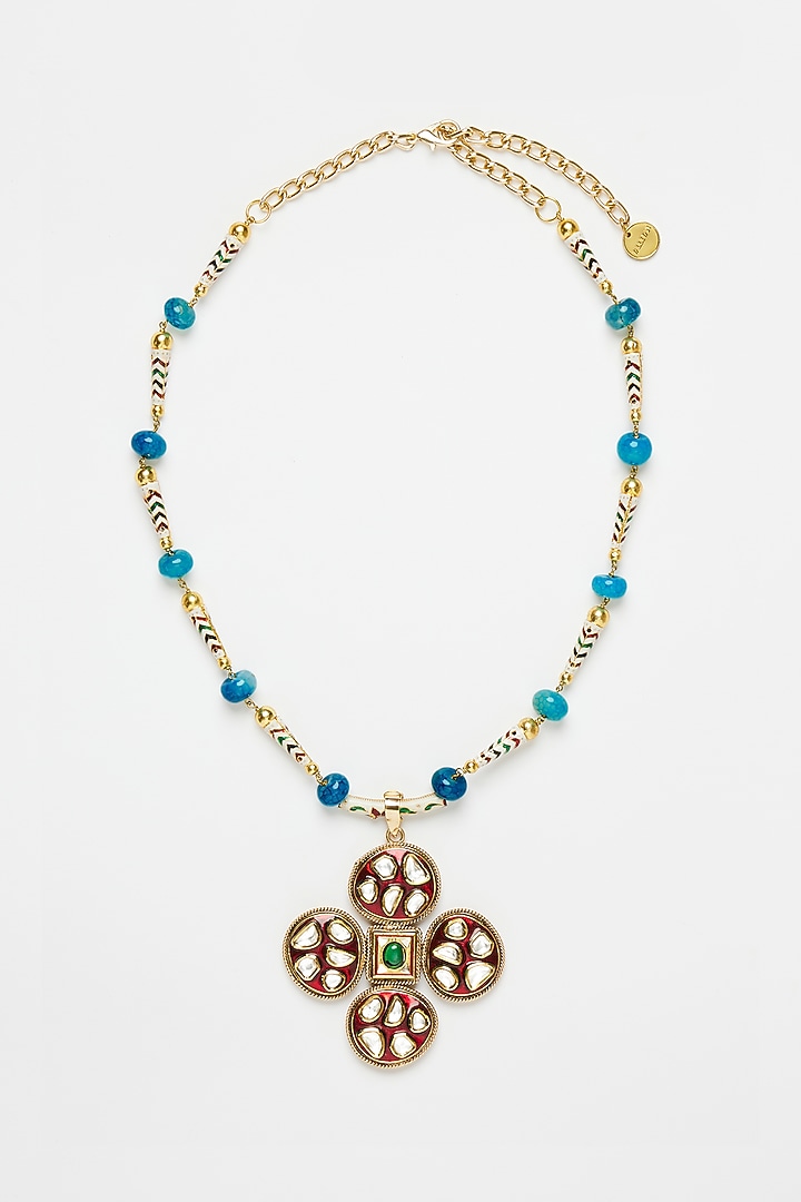 Two Tone Plated Glass Polki Pope Necklace by Valliyan By Nitya Arora at Pernia's Pop Up Shop
